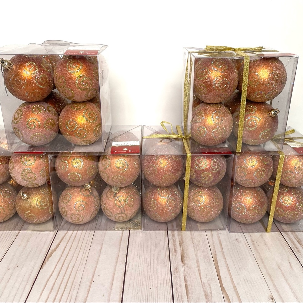 December Home Gold Glitter Sparkly Swirl Round Christmas Ornament Set Of 24